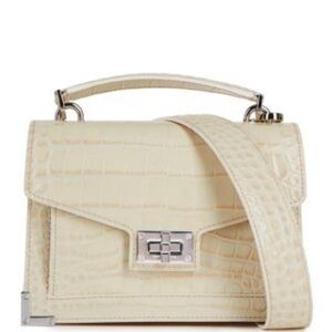 The Kooples Emily Cream Crocodile-Embossed Shoulder Leather Handbag NWT